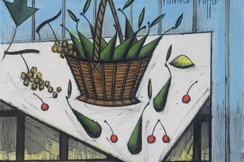 Bernard BUFFET : "Nature morte au panier de poires", 1982