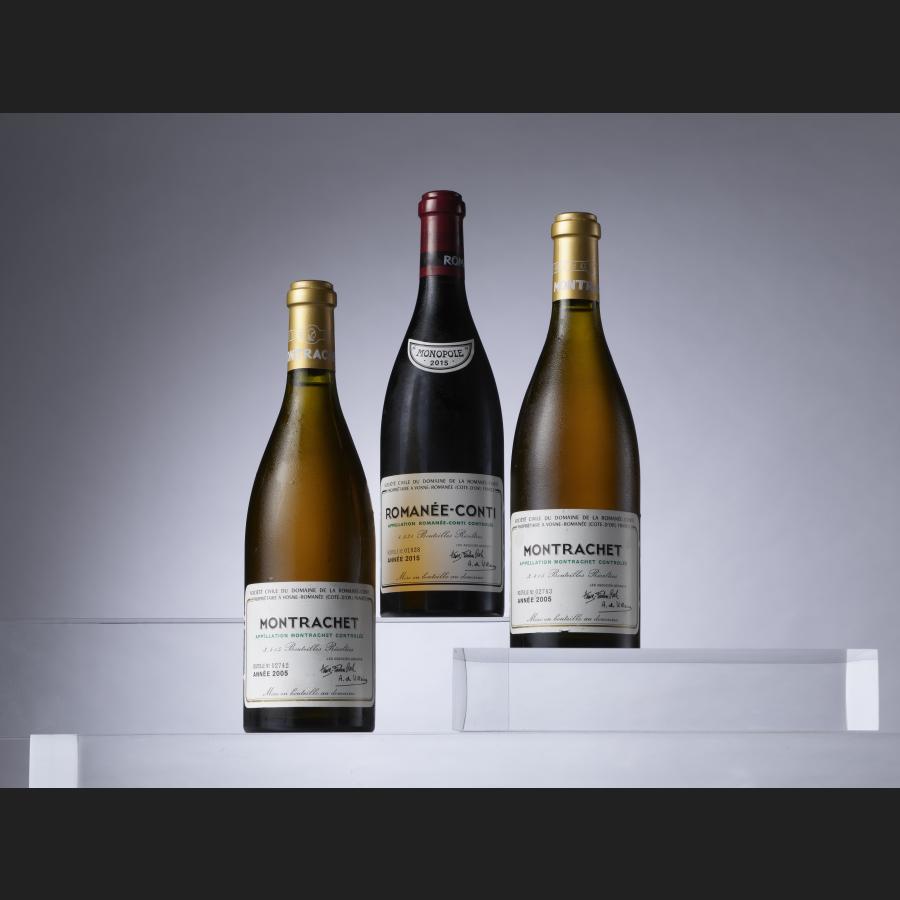 1 bouteille Romanée-Conti 2015 et 2 bouteilles Montrachet 2005