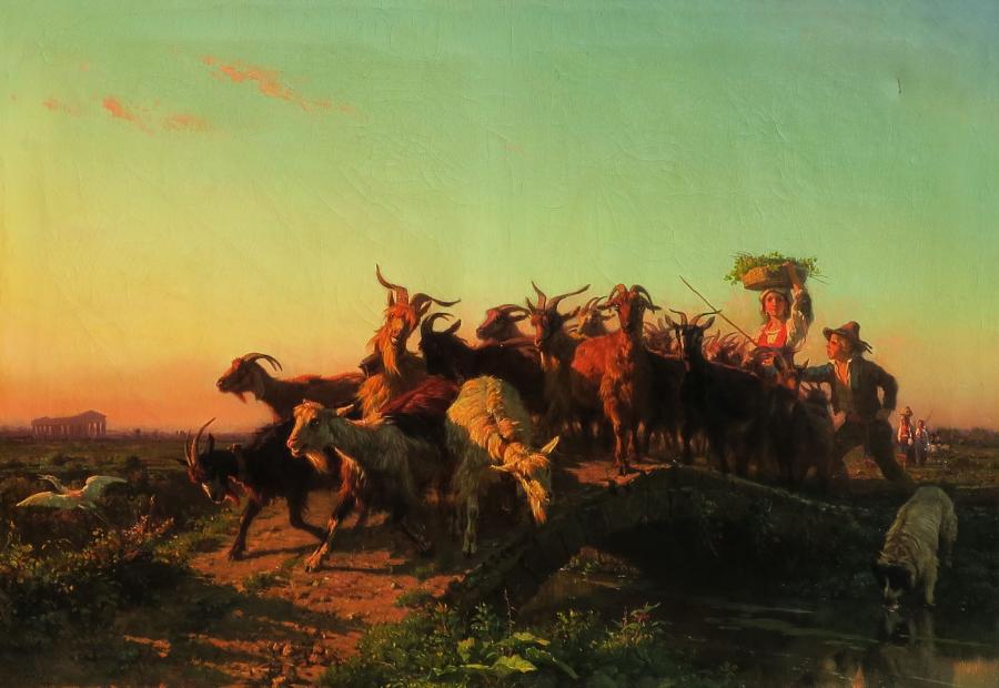 Filippo Palizzi Bergères et bergers dans la campagne romaine