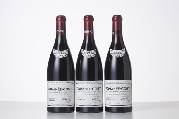 3 bouteilles de Romanée-Conti 2005, 2009 et 2010