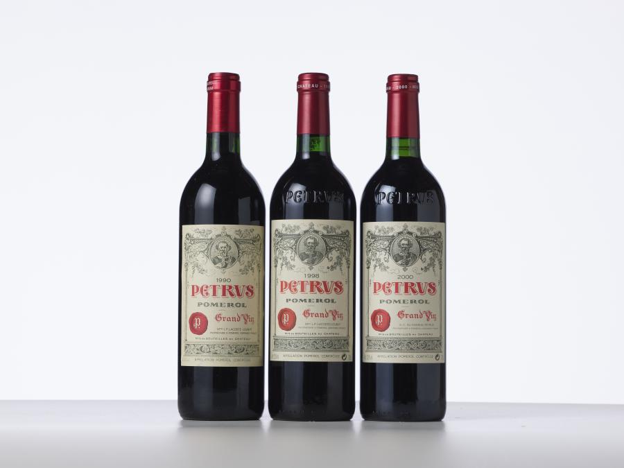 3 bouteilles Petrus 1990-1998-2000