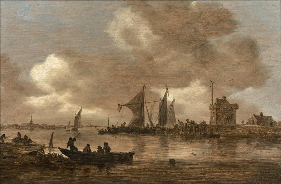 Jan Van Goyen - Estuaire de rivière avec bateaux naviguant et pêcheurs